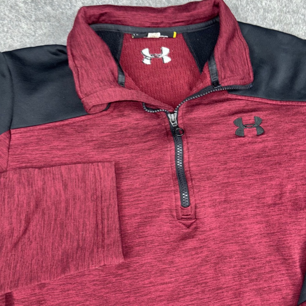 Under Armour Pullover Mens Large Burgundy Black Long Sleeve Athletic Casual Logo